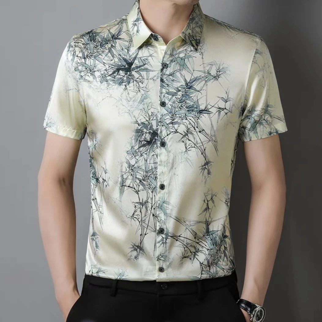 高端男士桑蚕丝衬衫轻奢时尚商务男装休闲短袖夏季衬衣（66899）