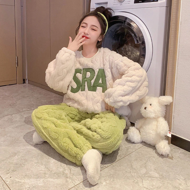 儿童睡衣珊瑚绒冬季加厚洋气睡衣女中大童秋冬儿童家居服可爱套装