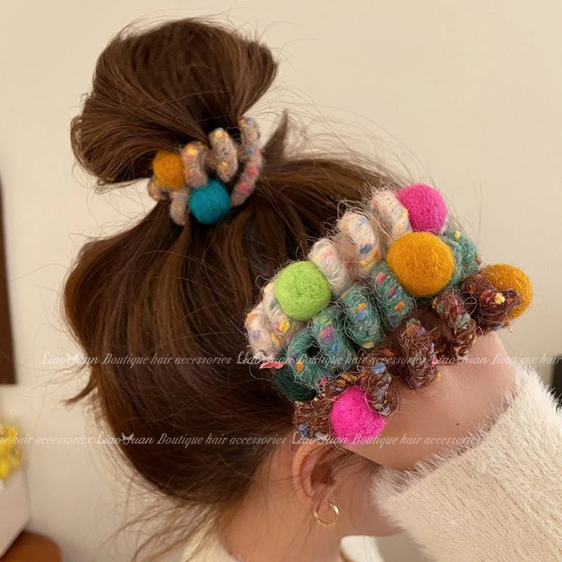 小众毛绒电话线发绳扎头发无痕皮筋头绳幂式多巴胺高弹力发圈头饰