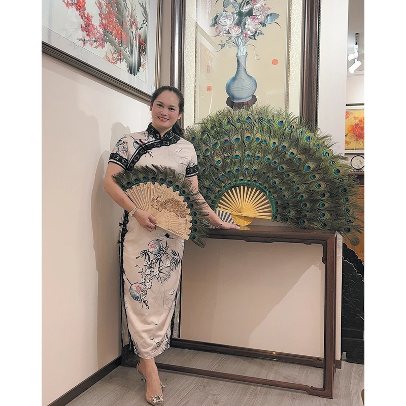 孔雀姐姐  装饰精选 孔雀扇玄关艺术工艺品摆件 新中式沙发背景墙