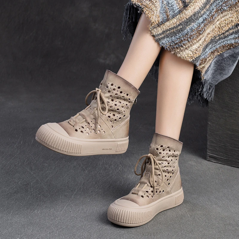 65223-1超轻防滑凉鞋头层牛皮洞洞鞋厚底复古罗马明星同款鞋女款