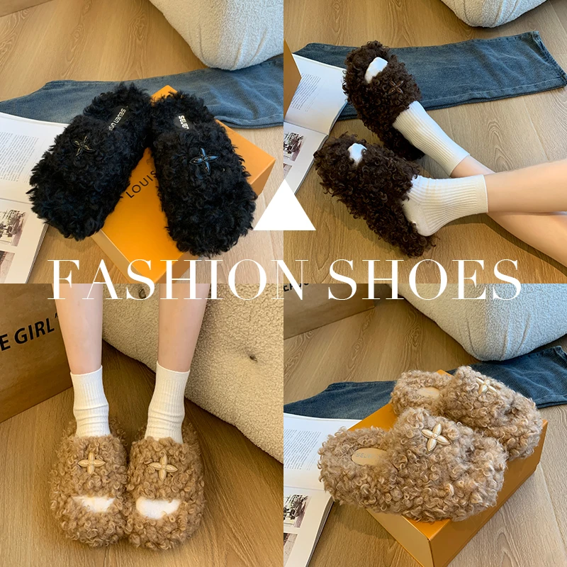 网红ins毛毛拖鞋毛毛底女冬季外穿2024新款毛茸茸名媛风防滑百搭