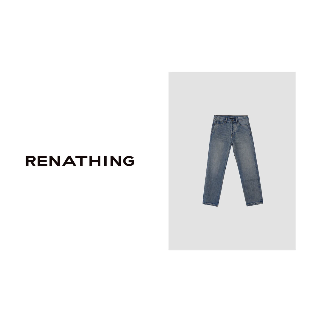 【RENATHING】水洗蓝直筒休闲牛仔裤