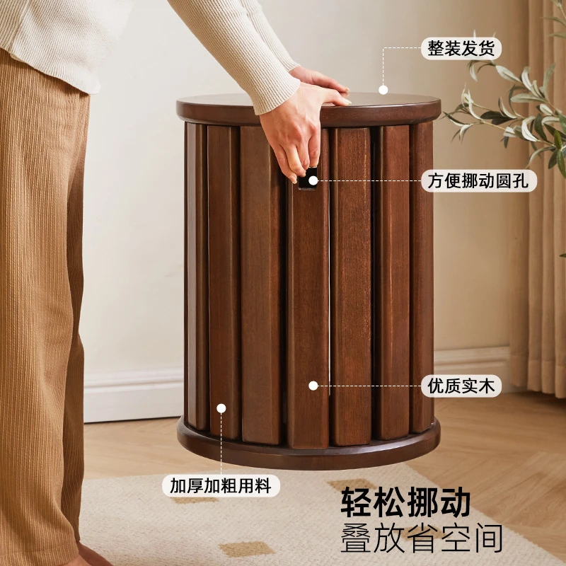 家逸实木圆凳子家用可叠放组合凳现代吃饭凳子餐桌凳新中式叠叠乐