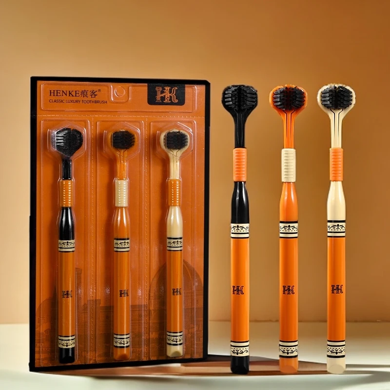 痕客【3支装】三面包裹式牙刷高效清洁家庭装高颜值手柄学生党便携