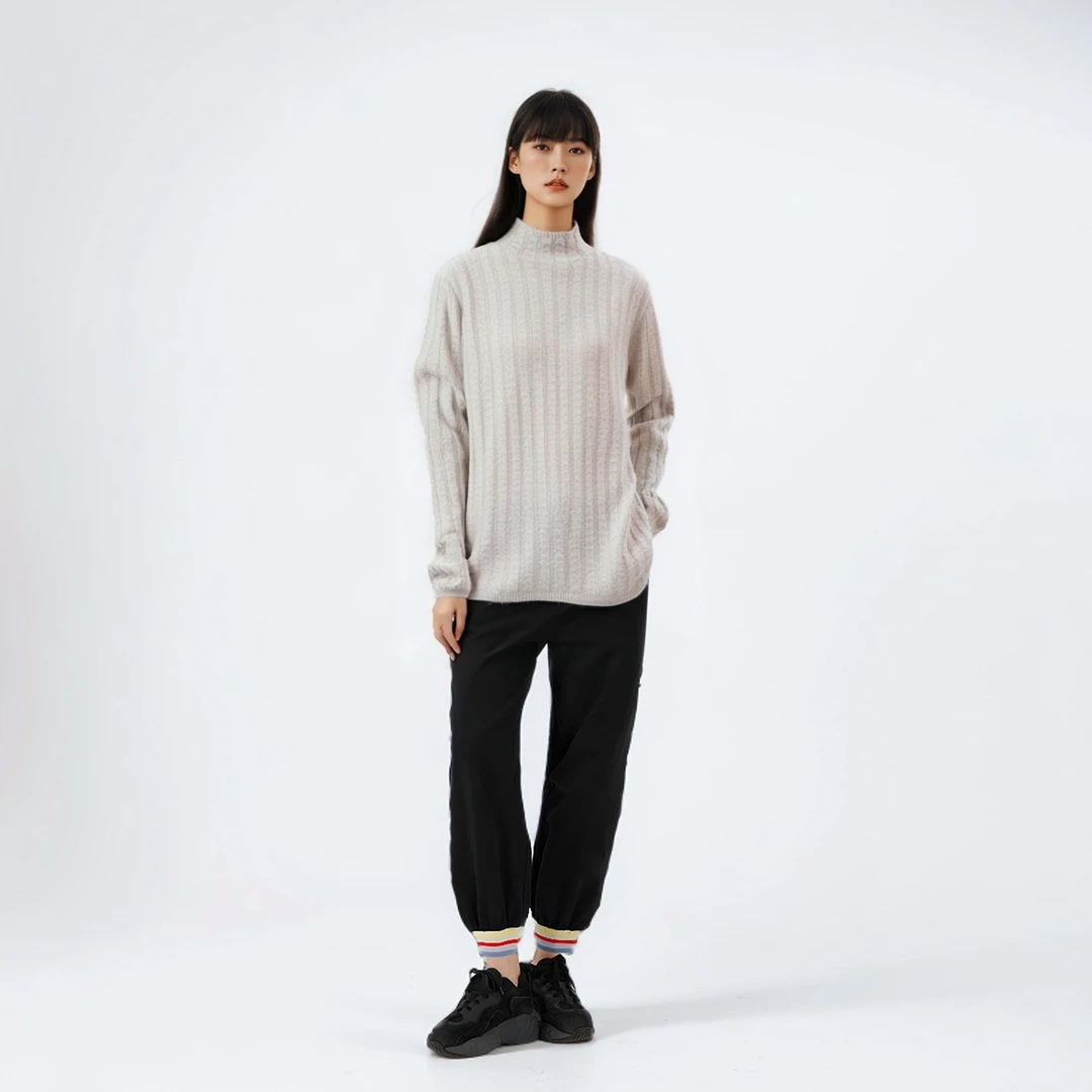 【绒弯湾】休闲半高领纯色保暖简约羊绒长袖针织圆领针织衫