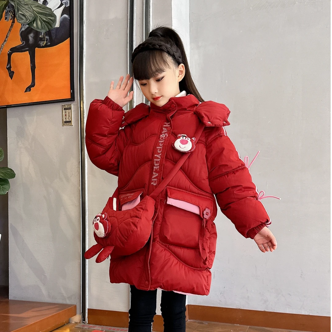 女童棉衣草莓熊大童棉袄洋气中大童冬季
