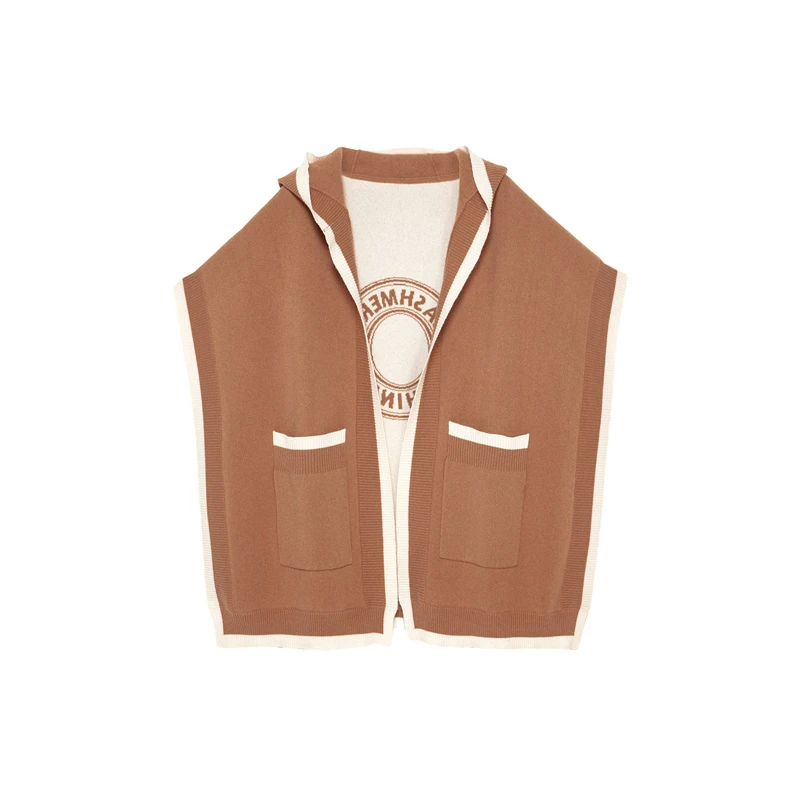 saraphillips冬季新款纯山羊绒撞色连帽斗篷