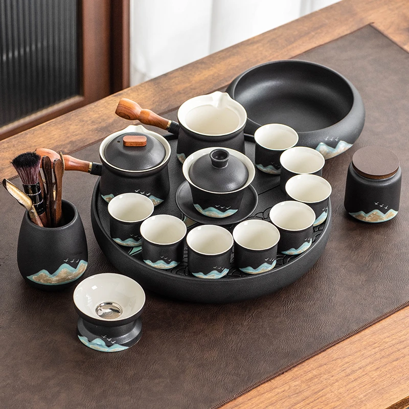 秘程远山中式功夫茶具套装家用办公室会客轻奢高档陶瓷日式茶壶杯