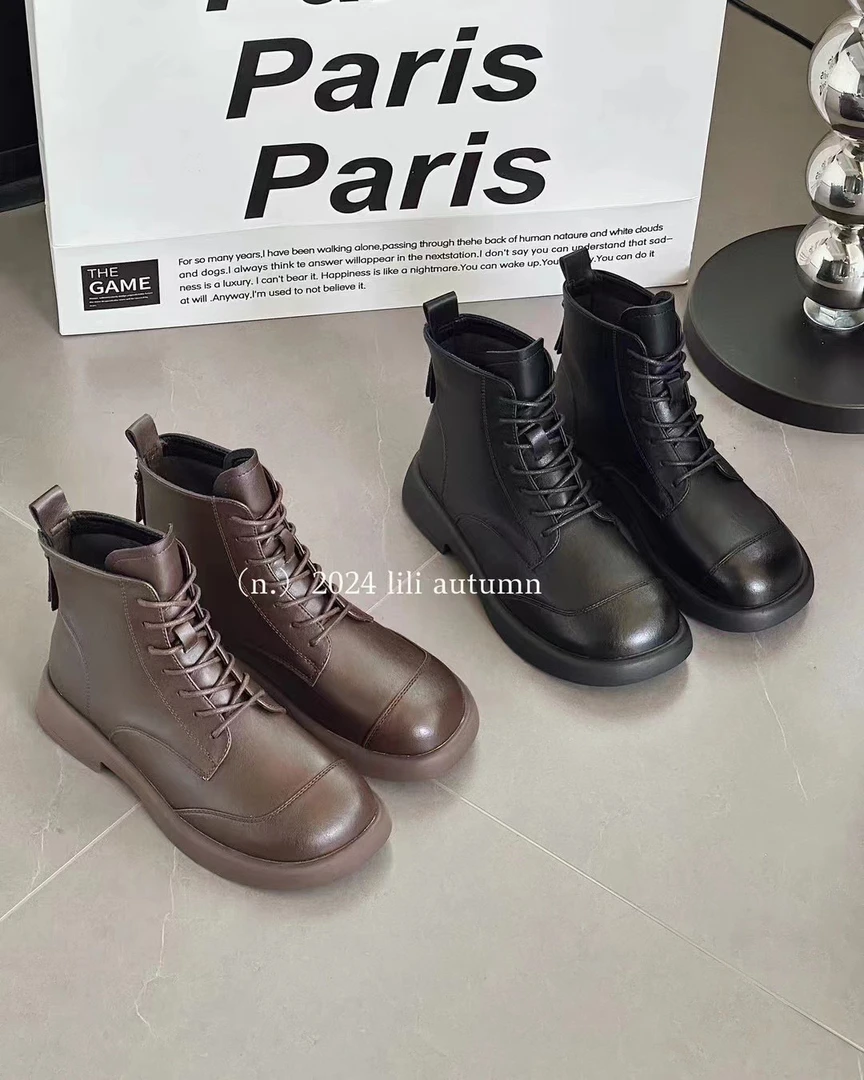 英伦风小皮匠66-6时尚百搭侧拉链短靴马丁靴加绒女靴