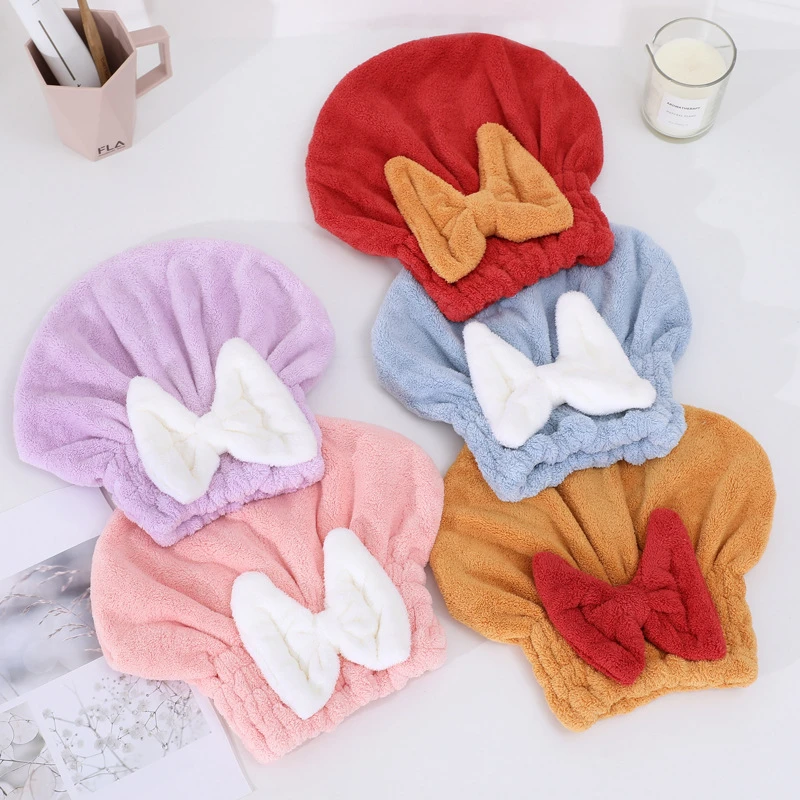 大蝴蝶结免扣珊瑚绒加厚吸水速干干发帽女包头包头浴帽可爱包头巾