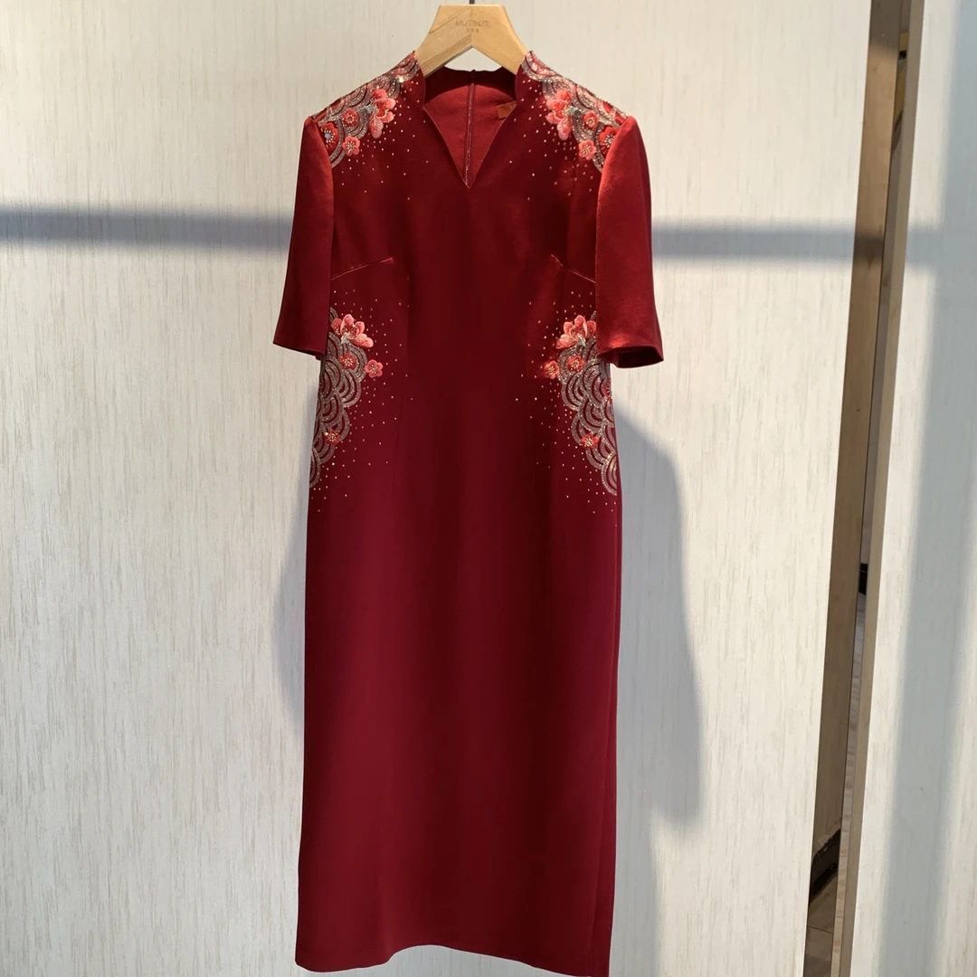 17848高端奢华气质喜婆婆喜妈妈装婚庆旗袍婚宴新娘礼服连衣裙