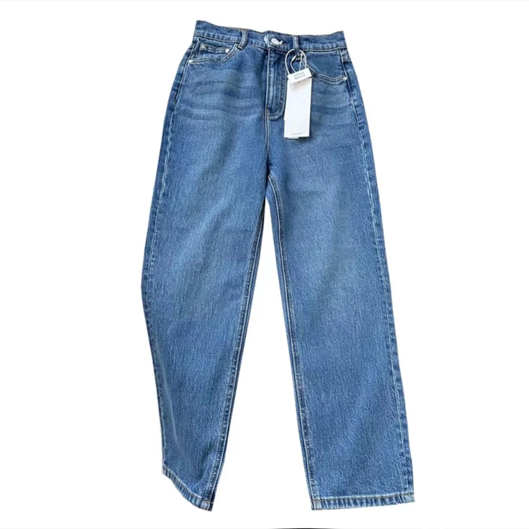 26*春夏新款韩版高个子牛仔裤通勤复古宽松直筒女款长裤A2113