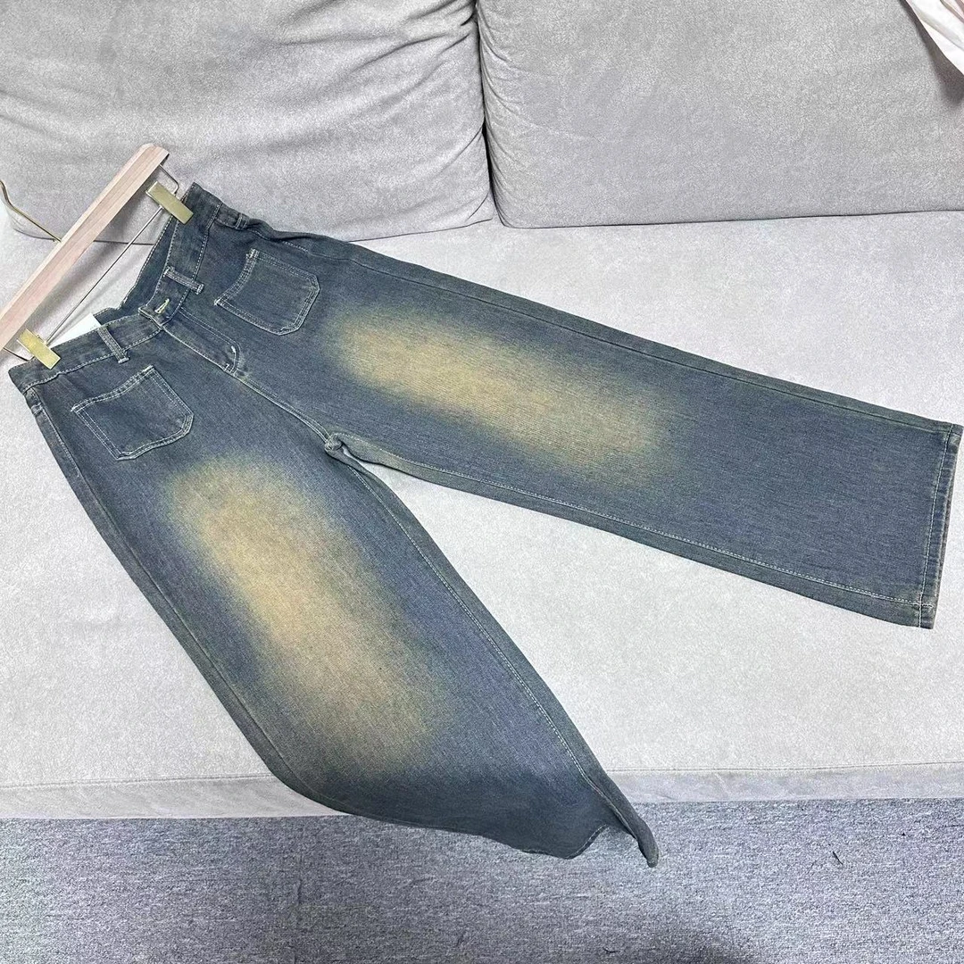 39*春夏季港风复古直筒阔腿裤女士水洗时尚牛仔裤A2148