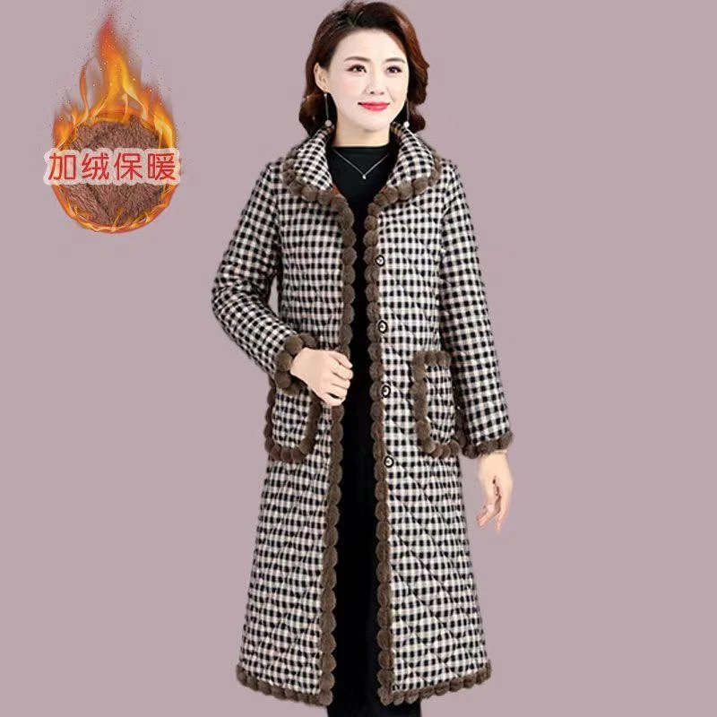 冬天穿碎花棉衣洋气中老年妈妈棉袄加绒加厚防寒女棉风衣宽松遮肉