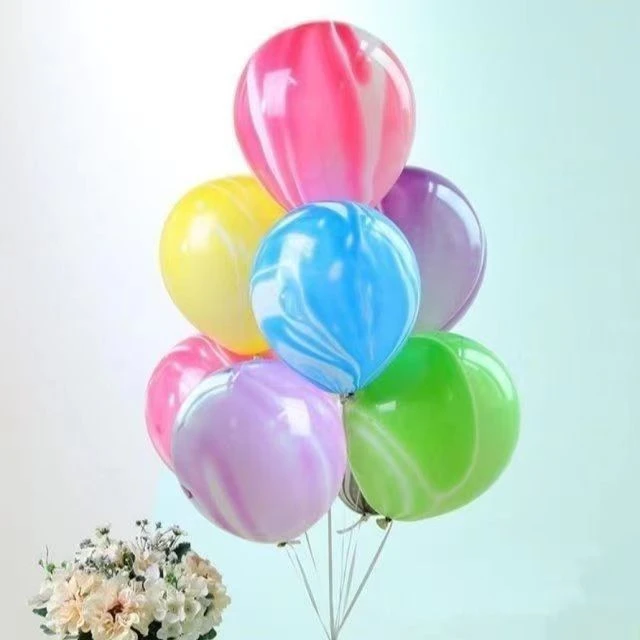 加厚12寸玛瑙气球七彩彩云气球生日派对装饰彩虹琉璃花纹气球