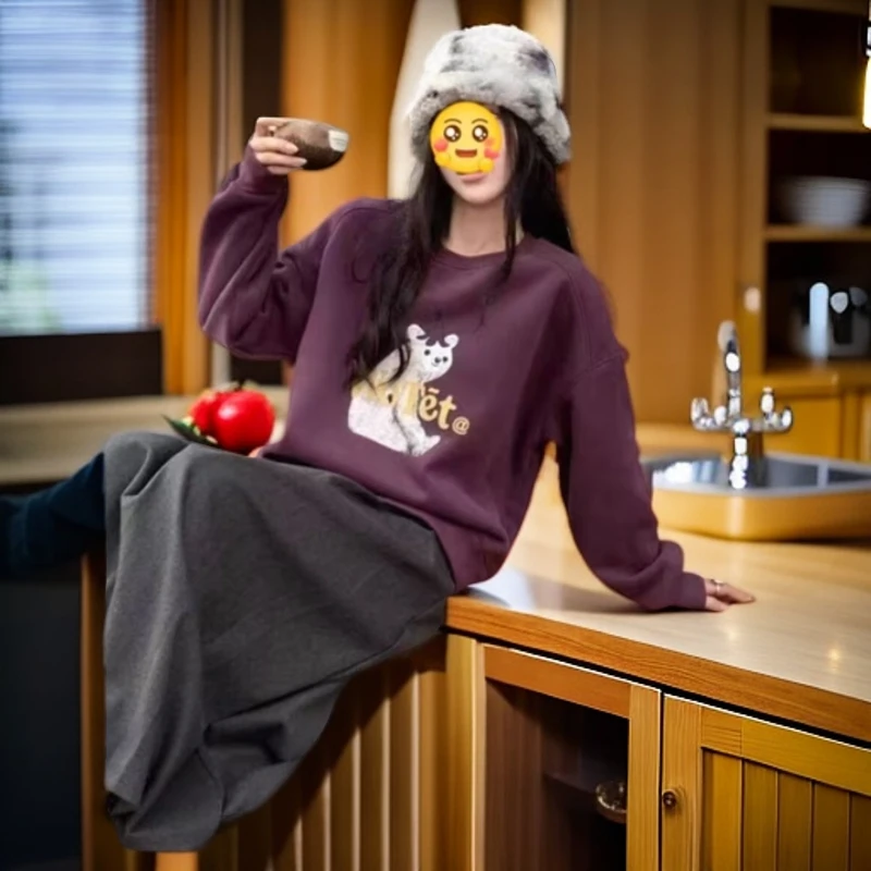 高级感超好看卫衣女2024新款欧货爆款春秋冬季加绒加厚慵懒风外套