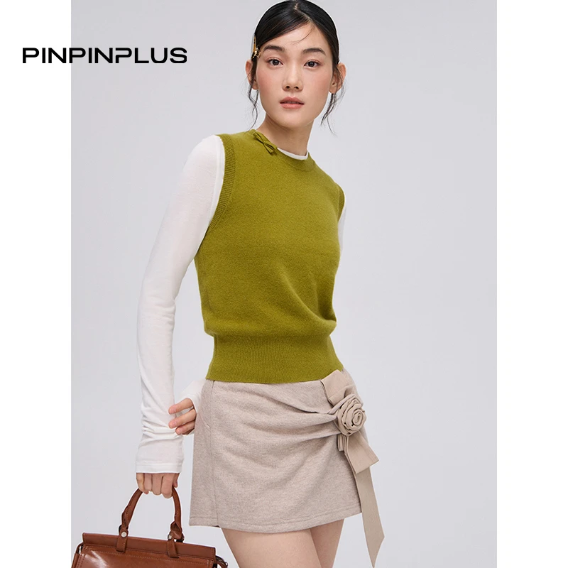 PINPINPLUS丨「见面礼」简约蝴蝶结纯羊毛针织马甲背心8C22351GP