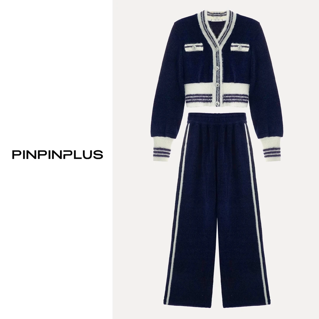 「PINPINPLUS」「PP+」秋冬拼色条纹加绒开衫时尚卫衣外套 3D71321AYP