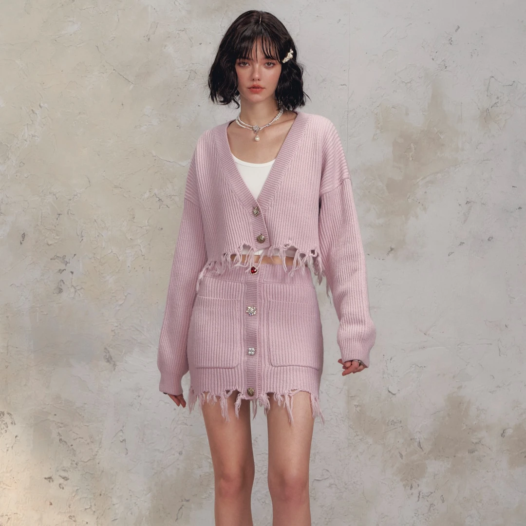 「PINPINPLUS」「PP+」秋冬小香风流苏短款开衫毛织外套 3C10861AYP