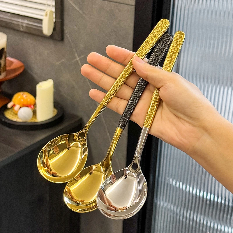 #8餐具家用汤匙网红可爱吃饭加厚韩式长柄精致创意喝汤餐勺圆勺