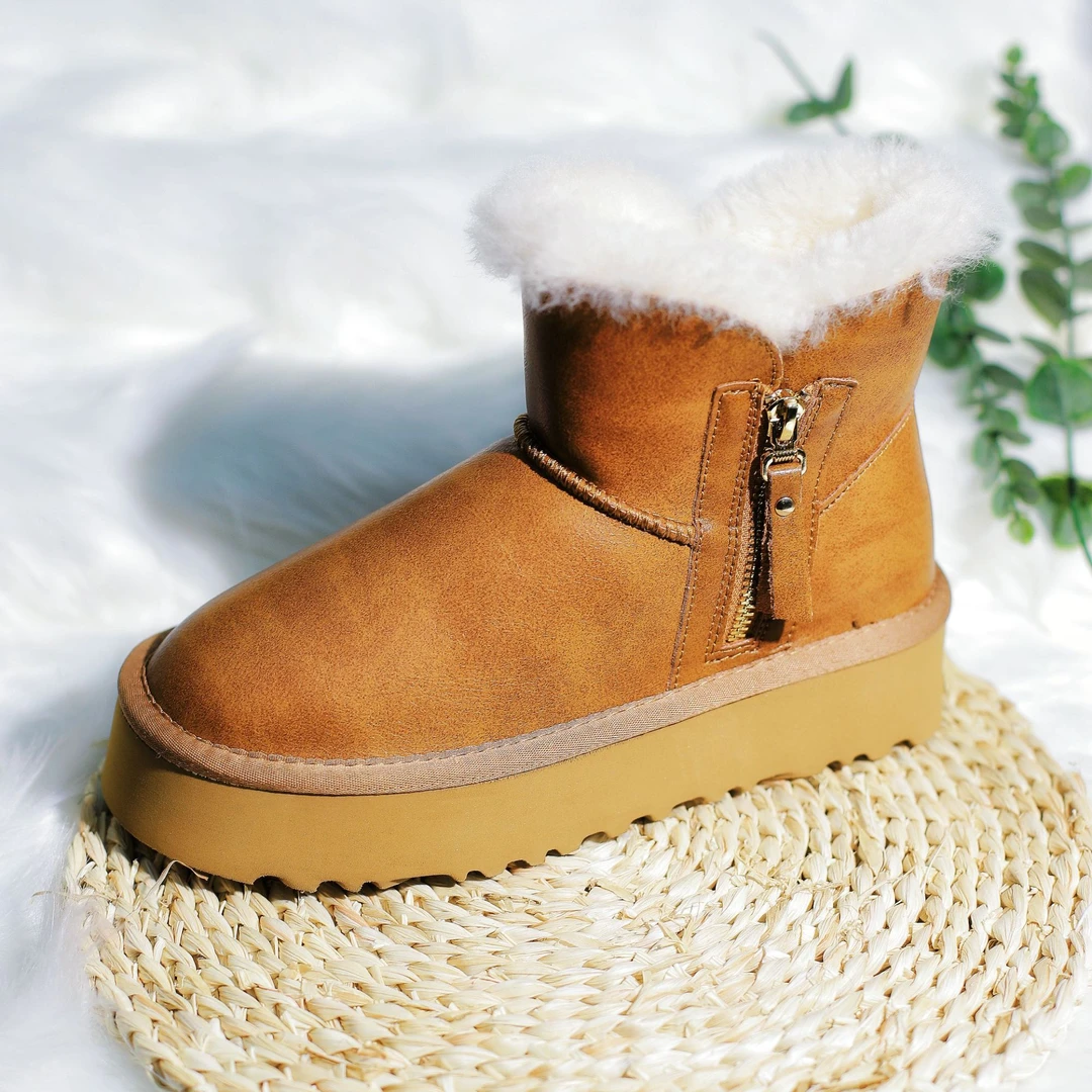 YGG2989【侧拉链】2025真牛皮羊毛冬季保暖雪地靴防滑时尚棉鞋女