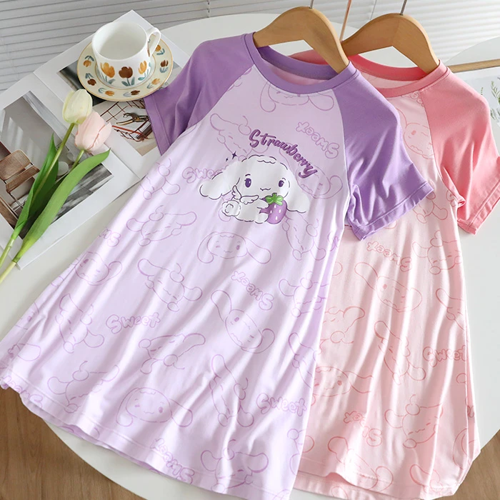 女童睡裙夏季新款莫代尔短袖睡衣公主风儿童女孩薄款家居服母女款
