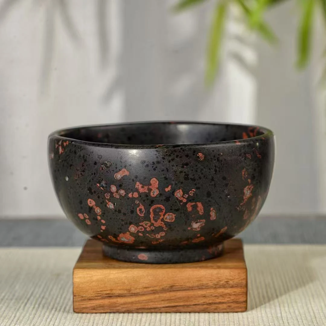 天然安山玉养生能量玉石纯手工打磨高档复古家用饭碗汤盆随机花色