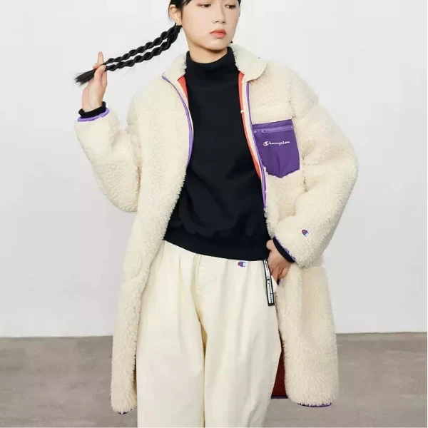 CHAMPION长款外套冬季美式刺绣摇粒绒仿羊羔绒加厚女保暖CW-Q612