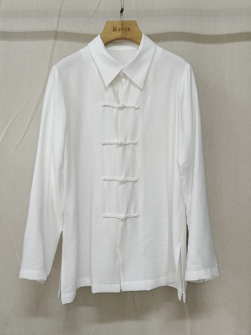 经典古巷JDGX｜新中式手工盘扣打底长袖气质白色立领衬衫百搭纯色