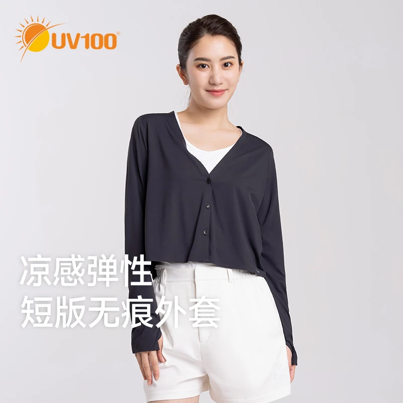 UV100防晒衣2024新款女防紫外线户外休息透气宽松V领防晒服24129