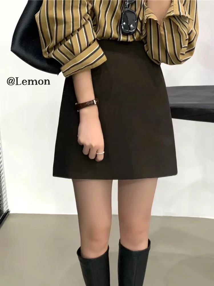 港味高级感高腰皮短裙