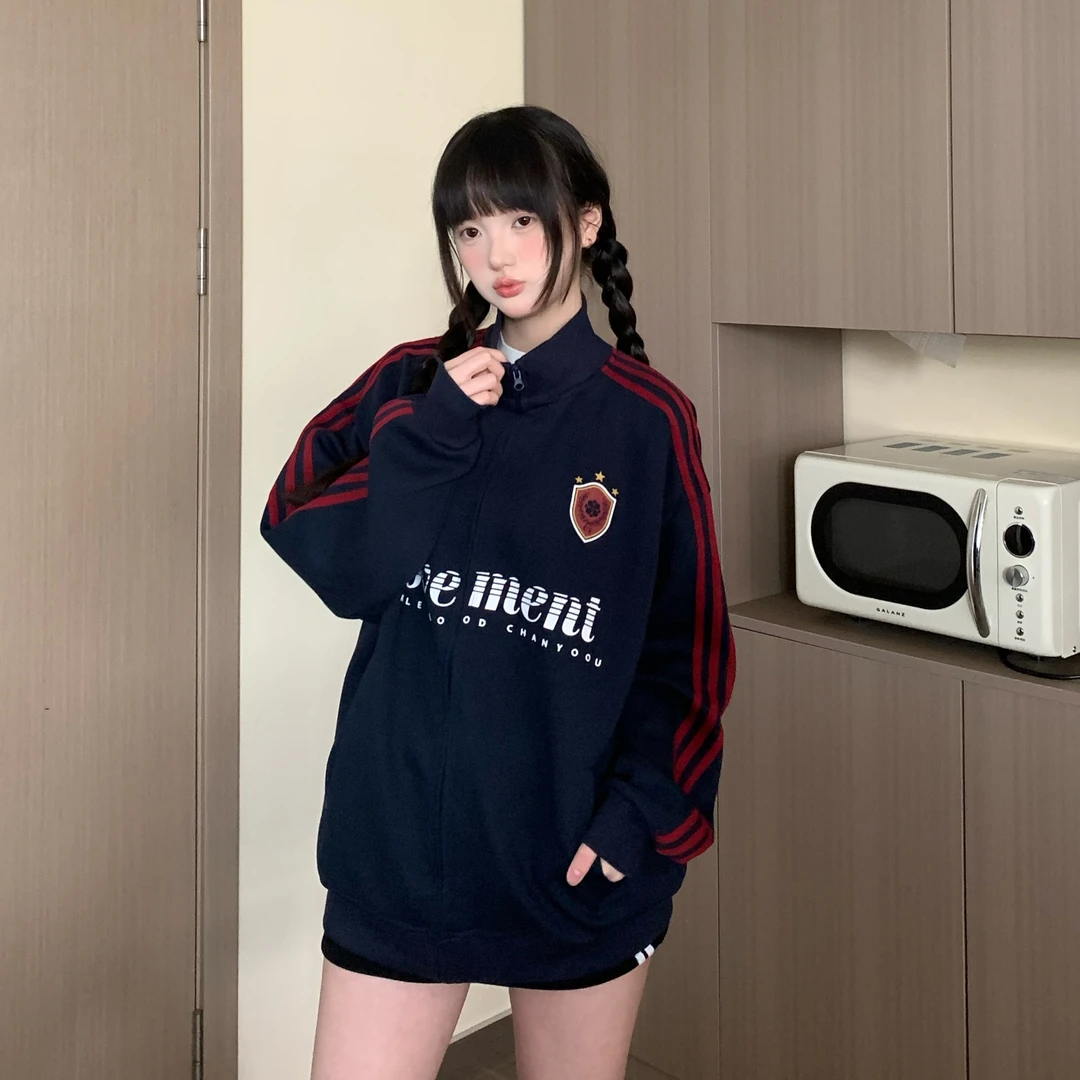 EZEK 印花卫衣开衫外套百搭情侣宽松ins韩版秋冬撞色美式运动质感