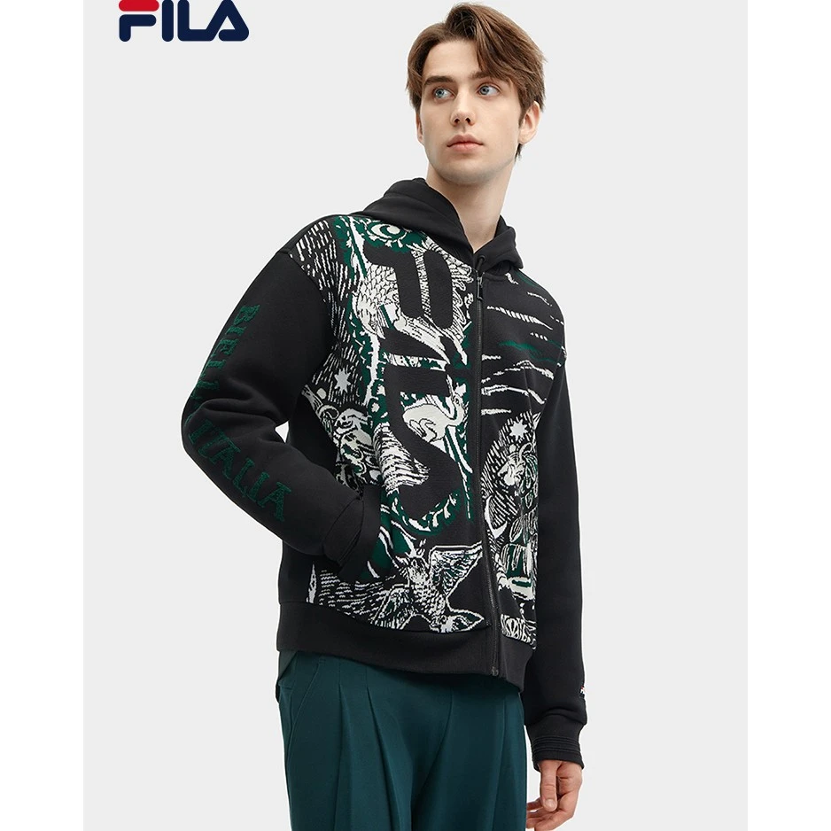 FILA/斐乐【针织满印】长袖外套新款时尚宽松休闲男装F11M418507F