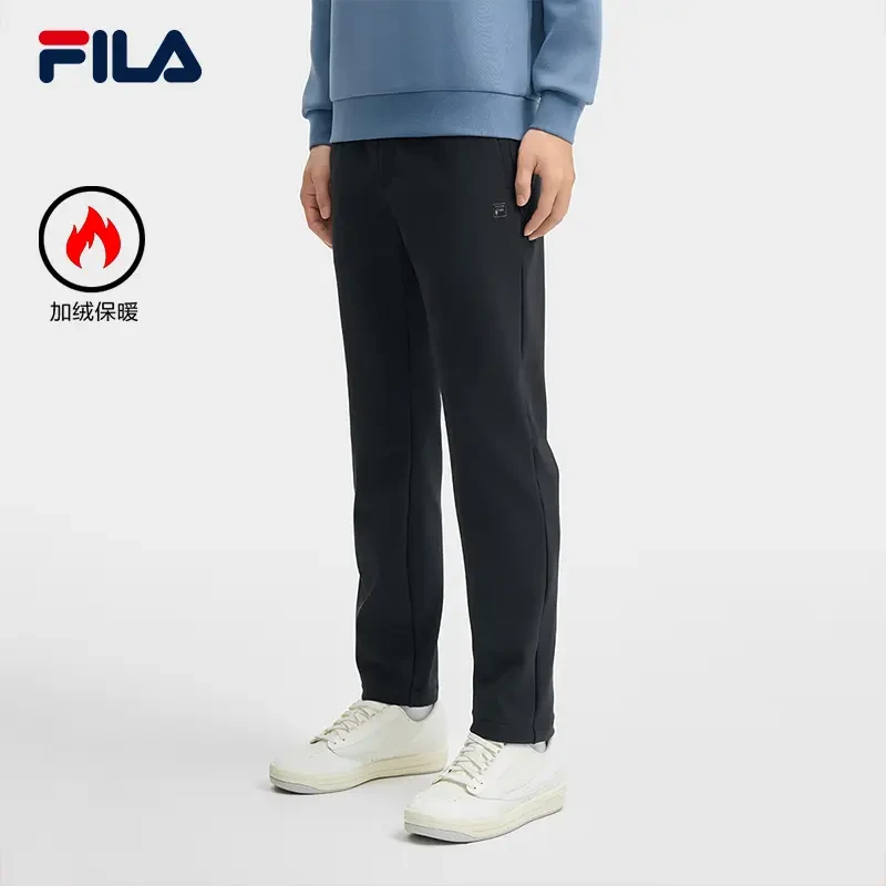 Fila/斐乐男士秋冬针织长裤舒适亲肤加绒保暖直筒裤子F11M443604F