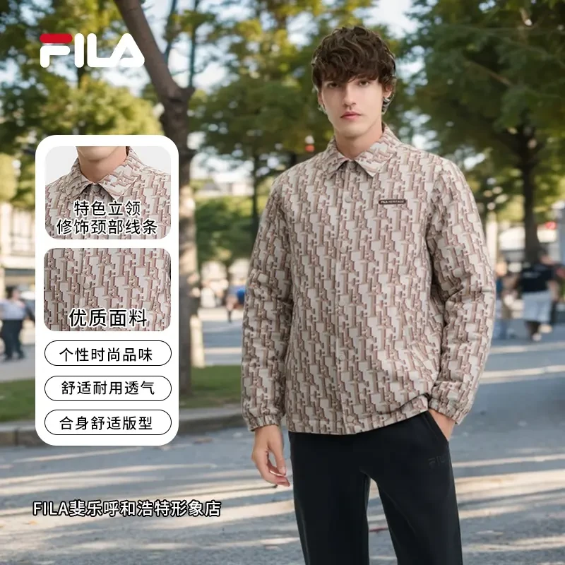 Fila/斐乐男装外套百搭休闲秋冬款轻奢老花轻薄羽绒服F11M448913F