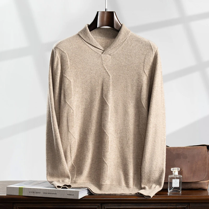 MY004 秋冬男士青果领100%纯山羊绒衫套头打底针织衫毛衣