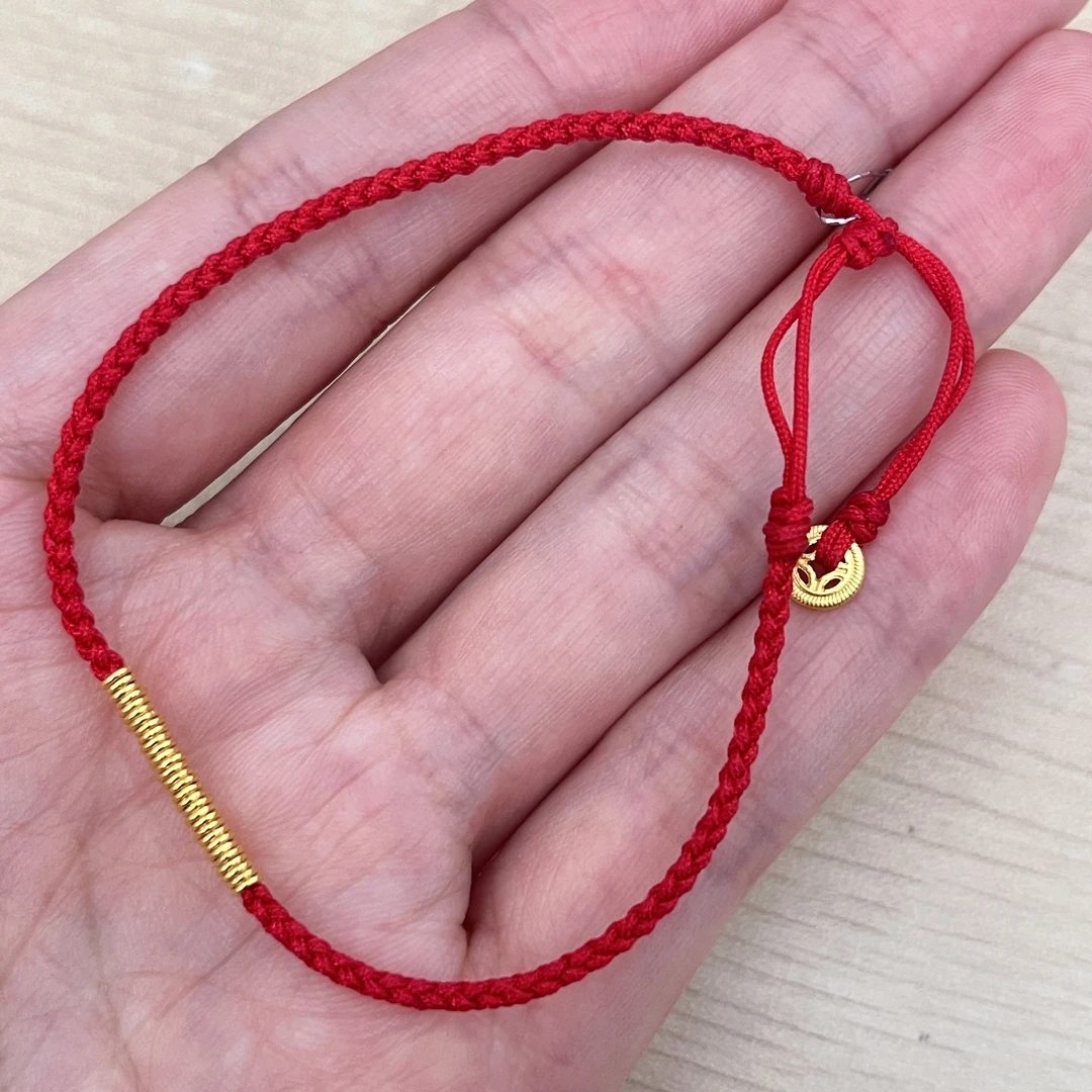 大红钱币碎金盘缠手绳足金999 气质轻奢时尚百搭简约