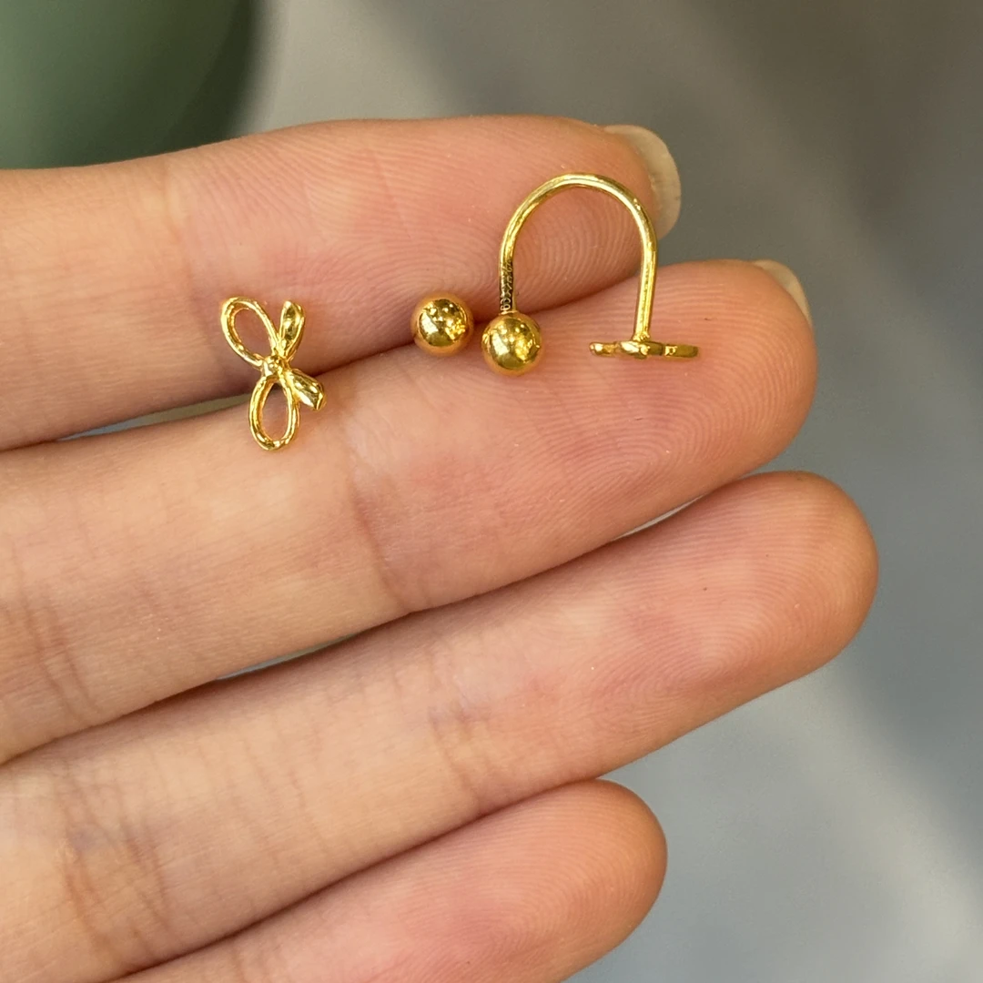 亮面蝴蝶结U型耳钉足金999 时尚大气简约款式