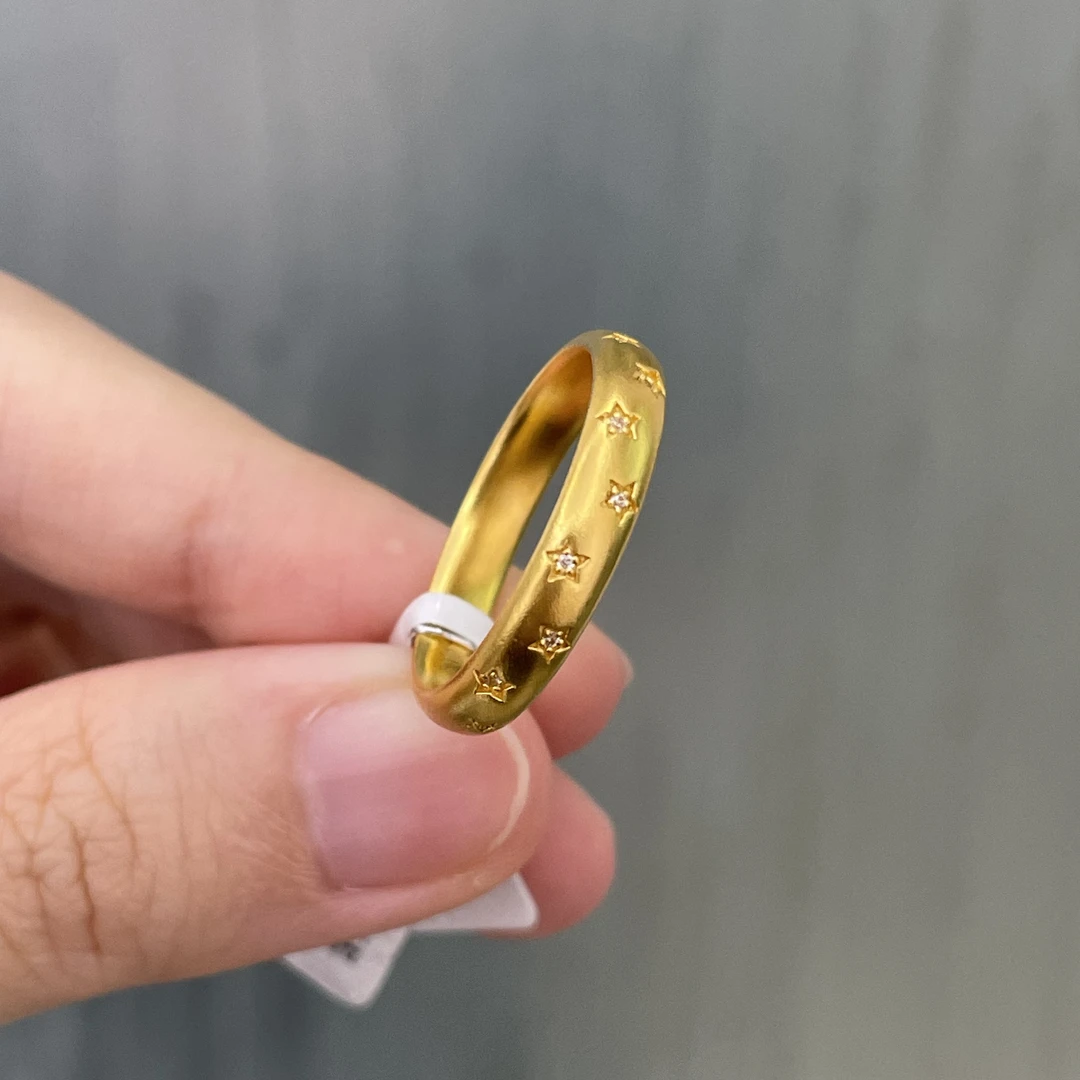 点钻星星戒指足金999 时尚轻奢简约经典精致气质镶嵌黄金戒指