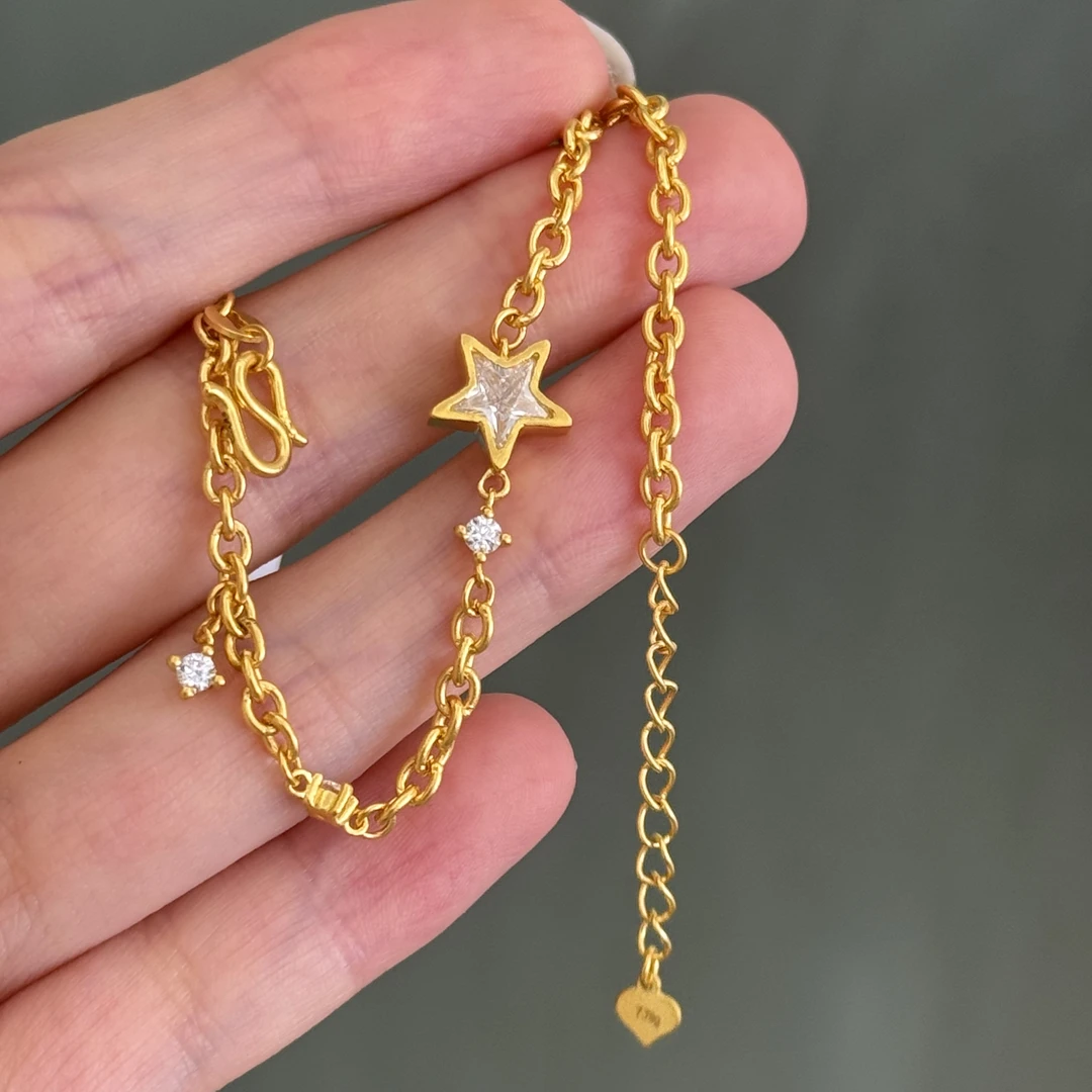 镶嵌星星手链足金999 简约精致黄金手链D