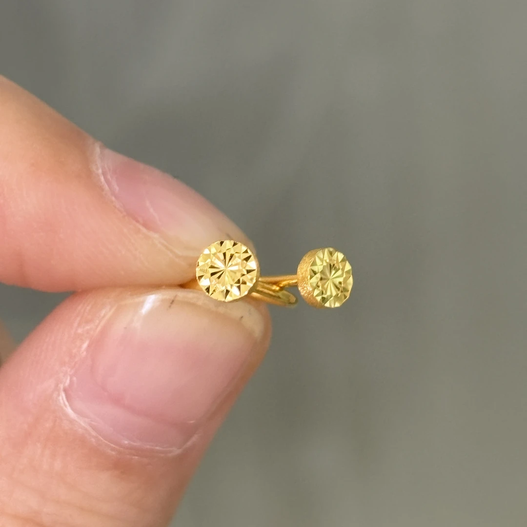 小版仿钻圆饼耳钉弯钩足金999