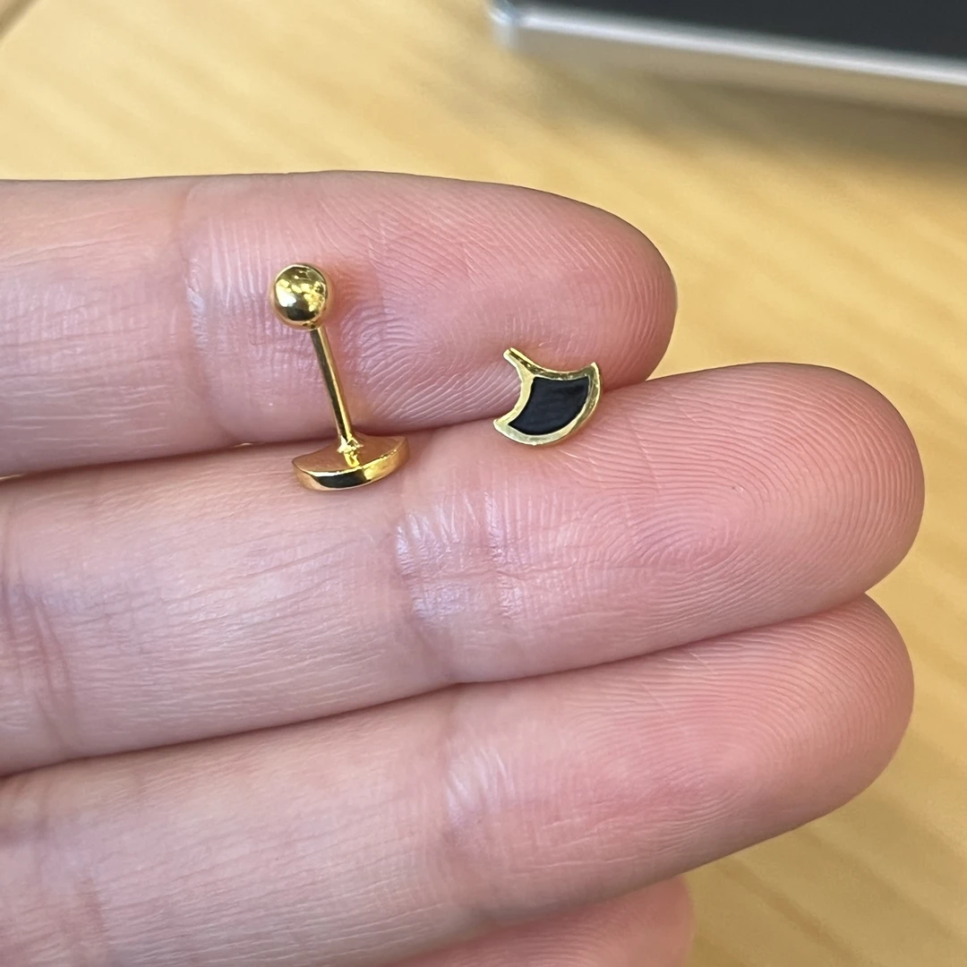 烧蓝银杏叶耳钉拧螺丝足金999 经典百搭款式足金耳钉5G工艺 JY