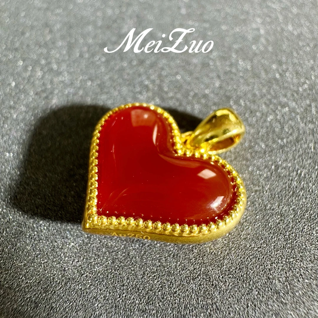 MeiZuo珠宝·18k金爱心双面吊坠红白双镶嵌玛瑙贝壳吊坠经典复古