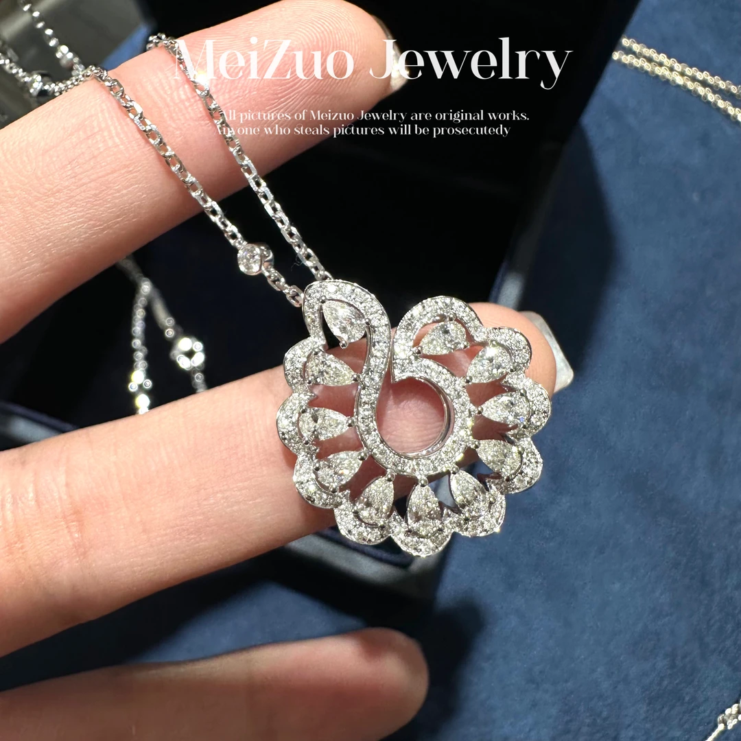 美作珠宝·18k白金天然钻石项链【蕾丝花边海浪项链】满钻气质轻奢