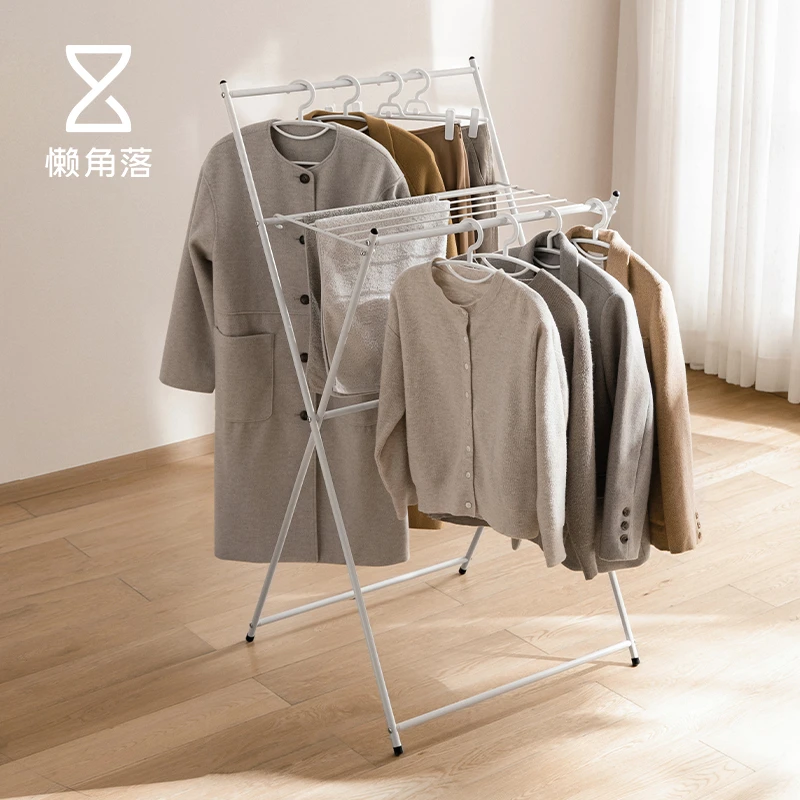懒角落折叠晾衣架落地室内阳台家用卧室晒被子晾衣杆伸缩杆晒衣架
