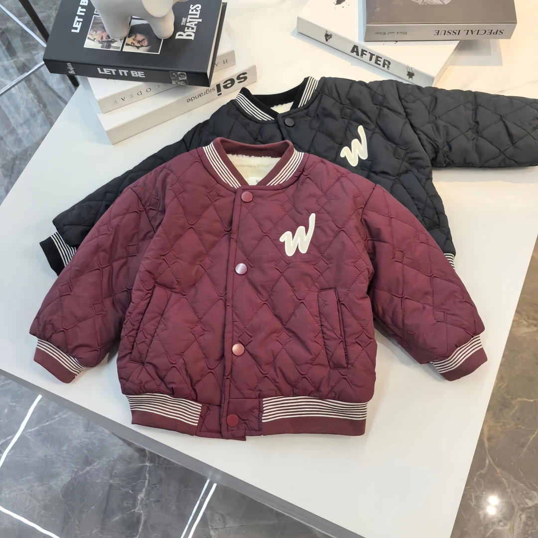 萌娃冬装小童轻薄棉服潮季新款宝宝加绒加厚棉衣帅气男童夹棉外套