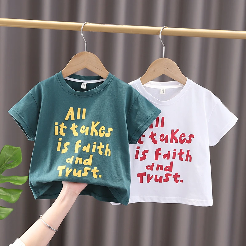 男童洋气短袖t恤夏季小童装宝宝字母上衣婴儿圆领半袖T潮