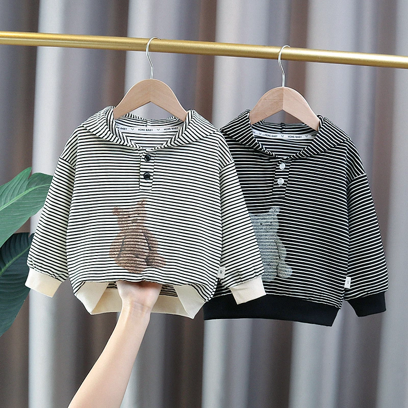 儿童装男童春装卫衣新款宝宝春秋款条纹连帽小童春季洋气上衣潮