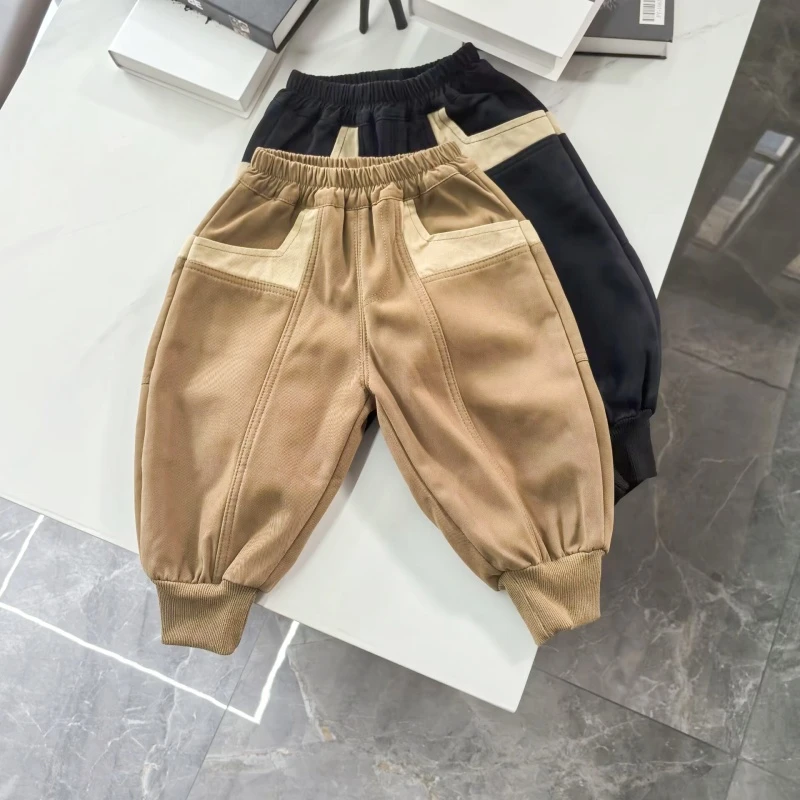 萌娃冬装男童一体绒裤子秋冬款小童冬款儿童冬装休闲裤加绒工装裤